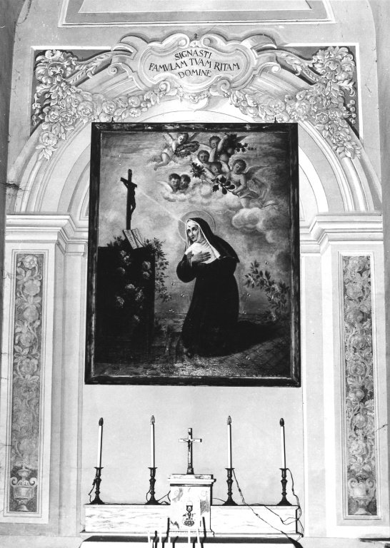Santa Rita da Cascia riceve la spina dal crocifisso (dipinto) by Ferretti A (sec